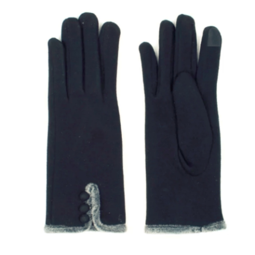 Black With Grey Fur Gloves